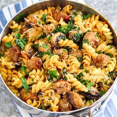 Sausage Pasta with Spinach and Mushrooms - Mediterranean Latin Love Affair