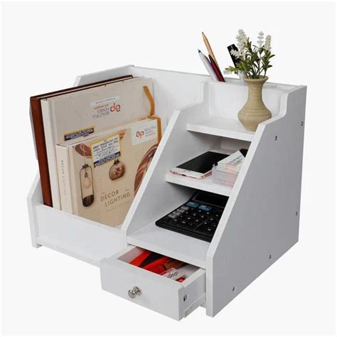 Multi Use Desktop Stationery Organizer Box with Drawer Rack (White)