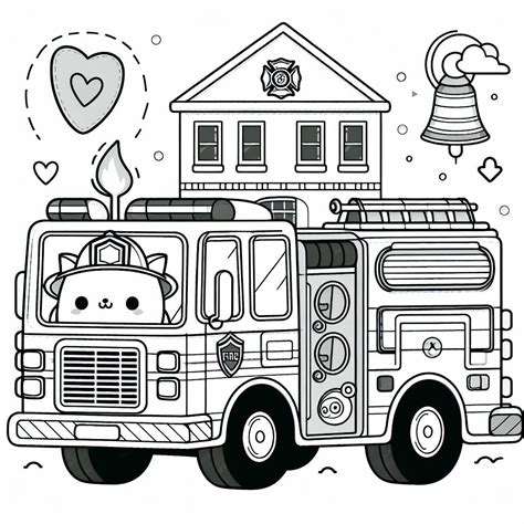 Fire Truck With Fire Coloring Page