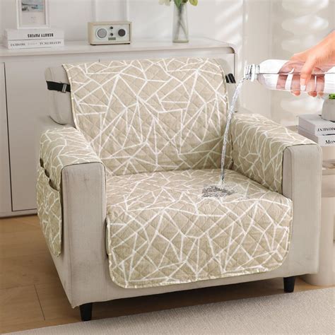 Beige Abstract Geometry Print Quilted Sofa Cover Set | 1, 2, 3, 4 & 5 ...