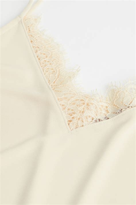 Lace-trimmed cami top - Light beige - Ladies | H&M IN