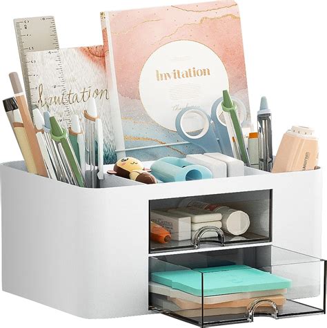 Amazon.com : Marbrasse Pen Organizer with 2 Drawer, Multi-Functional ...