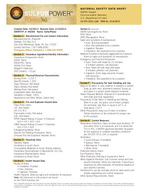 Fillable Online MATERIAL SAFETY DATA SHEET SULFURPOWERTM OSHAs Hazard ...