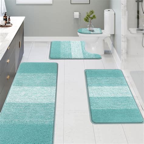 Ileading Traditional 4 Piece Microfiber Washable Bathroom Rug Set, Teal ...