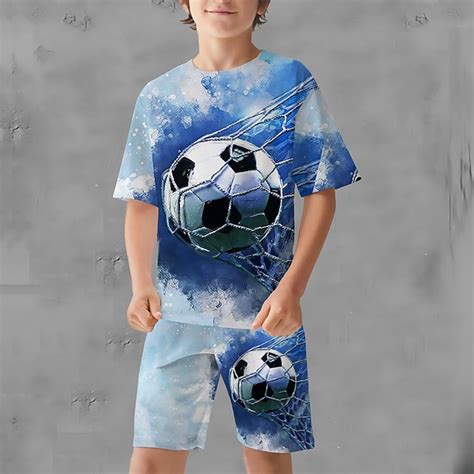 Boys 3D Graphic Football T-shirt & Shorts T-shirt Set Clothing Set ...