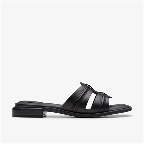 Womens Ariany Mule Black Leather Mules Slip On Flat Sandals | Clarks