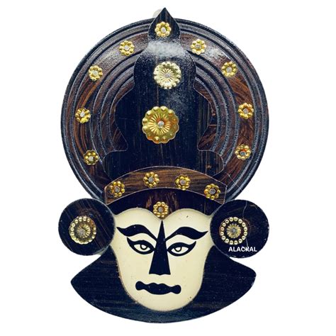 WOODEN KATHAKALI FACE ( BROWN ) FOR WALL DECORATION – Alackal Bell Metals