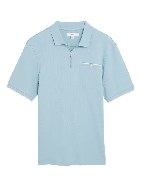 Buy Premium Cotton Half Zip Polo Shirt at Marks & Spencer