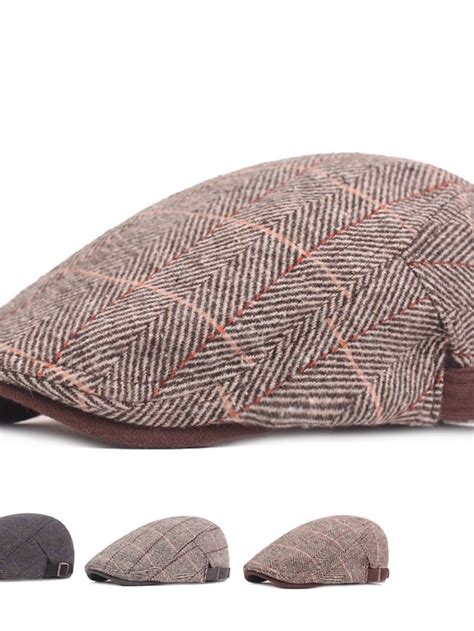 Homme Chapeaux Beret Noir Kaki Gris Plaid Décontractées Extérieur Style ...