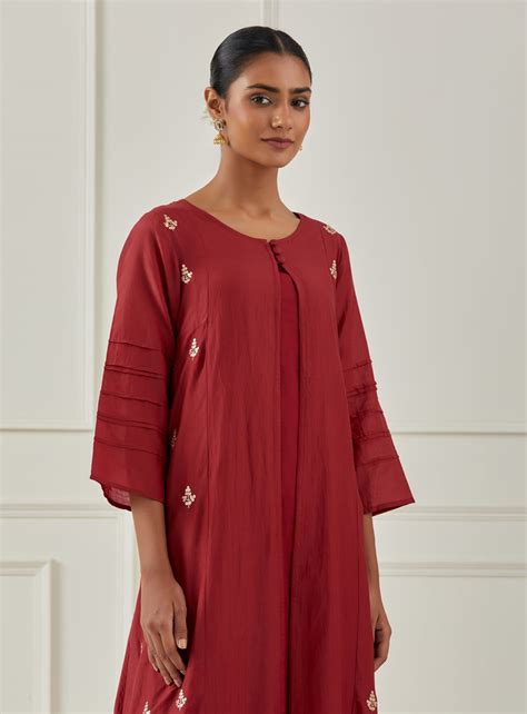 RED SILK JACKET KURTA – Imlee Jaipur