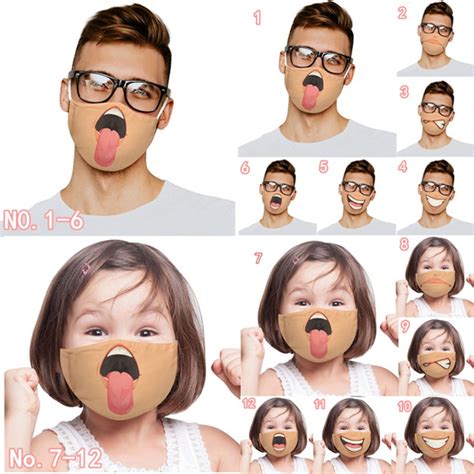 New 1PC Unisex 3D Funny Face Printed Masks Adult and Kids Windproof Washable Reusable Cotton ...