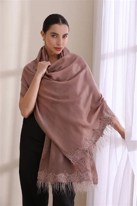 Grace Rose Lace with Feather on Border with Stone Border Stole – Dusala ...