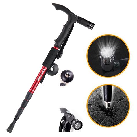 Jm Adjustable 9 LED Anti Shock Trekking Hiking Walking Stick Pole with ...