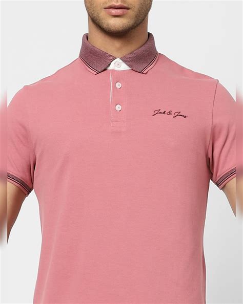 Buy Pink Contrast Tipping Polo T-shirt for Men