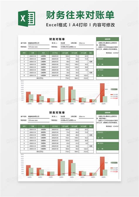 绿色财务对账单带图表Excel模板下载_熊猫办公