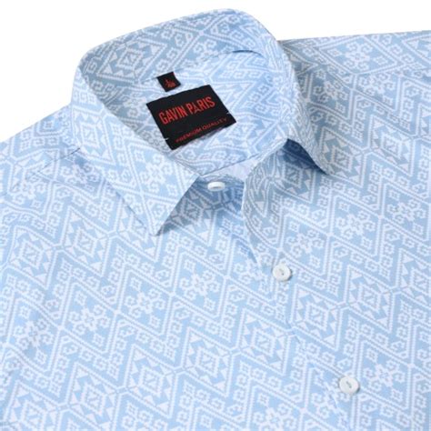 Sky Blue Aztec Print Slim Fit Cotton Men's Full Sleeve Shirt – gavin paris