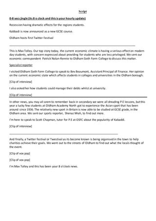 Image result for BBC News Script Example