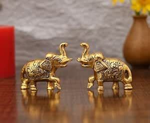 Buy LABHCART Metal Elephant Pair Statue-Decorative Brass Elephant ...