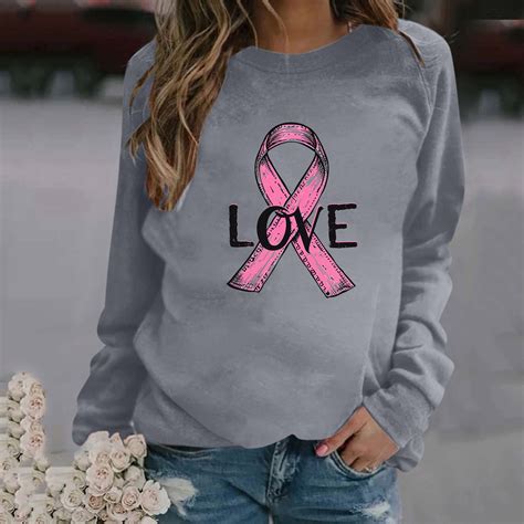 Jsaierl Breast Cancer Sweatshirts Women Pink Ribbon Print Sweatshirt ...