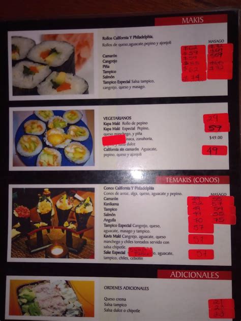 Menu at sushi nabi sabi restaurant, Ecatepec de Morelos