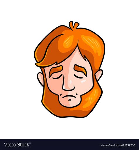 Sad face redhead man with closed eyes and mouth Vector Image