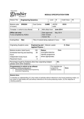 Fillable Online MODULE SPECIFICATION FORM Engineering Dynamics Module ...