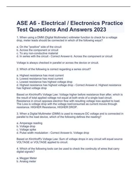 ASE A6 - Electrical / Electronics Practice Test Questions And Answers ...