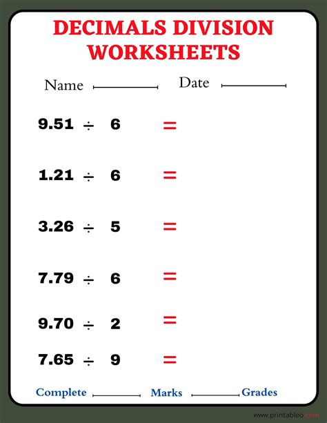 41+ Decimal Division Number Worksheet With Lesson Plan