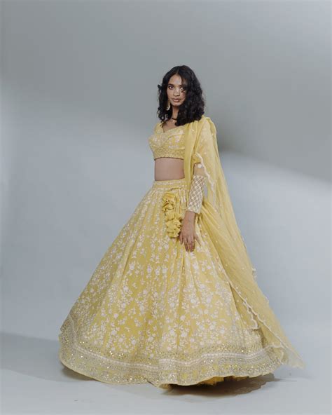 Lemon Yellow Threadwork Lehenga Set – Astha Narang