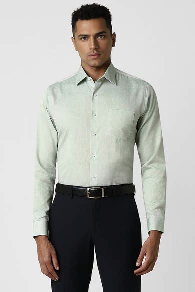 Buy Men Green Slim Fit Textured Full Sleeves Formal Shirt Online ...