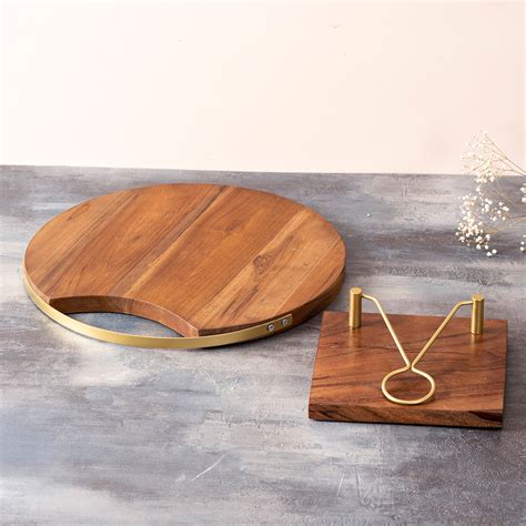 Teak Wood Serving Platter & Napkin Holder – Nestroots