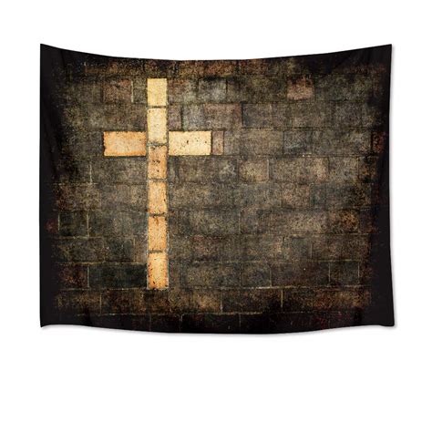 HVEST Crucifix Tapestry Cross on Vintage Bricks Wall Hanging Christian ...
