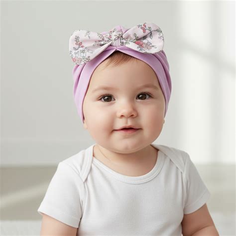 Polka Tots Baby Girls Floral Print Bow Headband Cap - Lavender ...