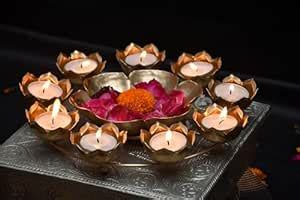 Buy ANCH Round Rangoli 9 Diyas Stand with Mini Urli in The Centre ...