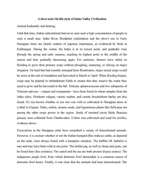 A short note On lifestyle of Indus Valley Civilization - Indus River ...