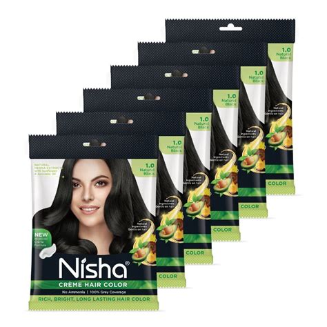 Nisha Creme Hair Color Natural Black 40g Pack of 6, Permanent Hair ...