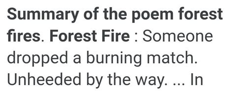 Summary of the poem the forest fire by myrtle barber carpenter - Brainly.in