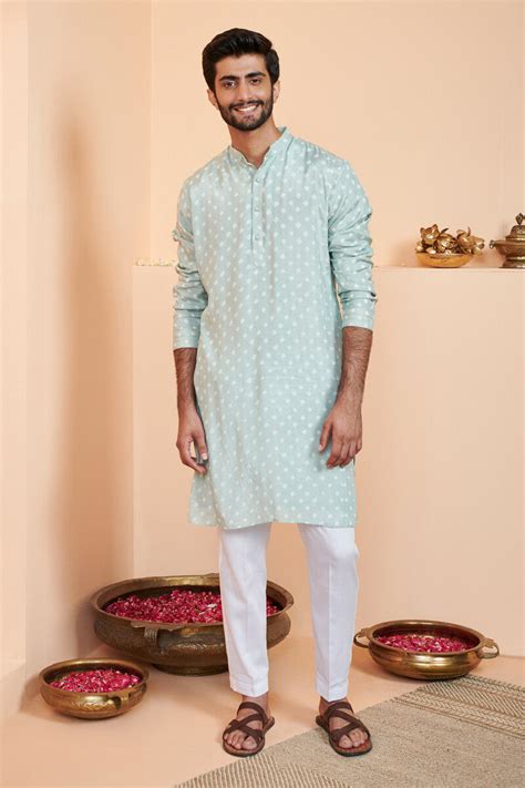 Buy Blue Printed Modal Kurta for Men | FGMNK22-56 | Farida Gupta ...