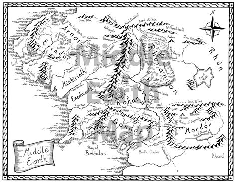 Hand Drawn Map of Middle Earth Tolkien Map Lord of the Rings | Etsy Canada