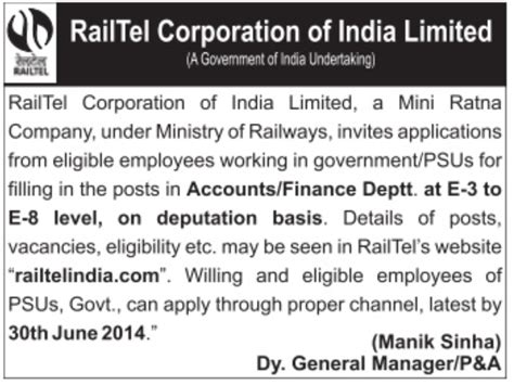 Railtel Recruitment 2014 Stenographer (08 Vacancies)