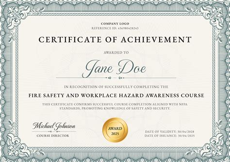 Professional and elegant fire safety certificate template