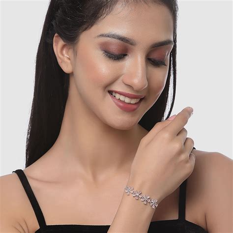 Buy ZENEME Rhodium-Plated Pink American Diamond Adjustable Bracelet Online