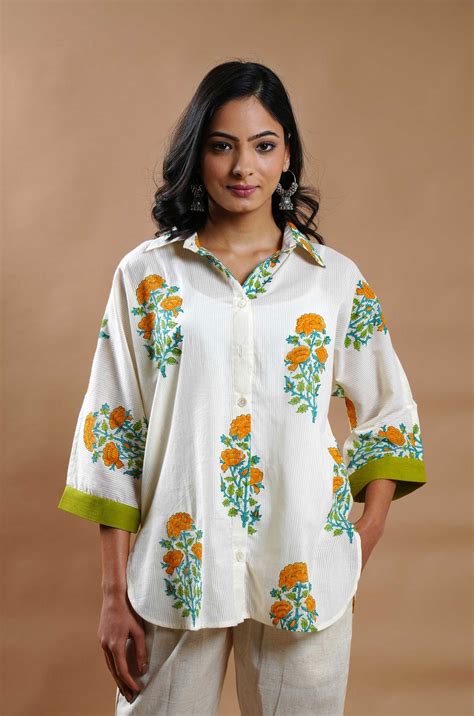 Hand Block Print Summer Spruce Shirt – Cyan India