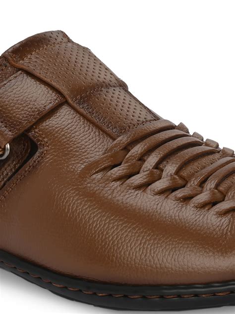 Hitz Men's Tan Leather Shoe Style Sandals with Velcro Closure – Hitz ...