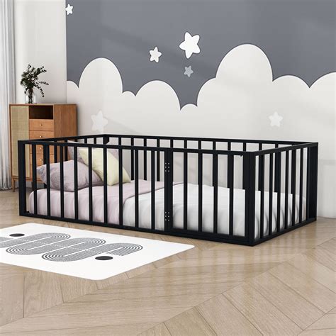 Harriet Bee Idonah Metal Floor Bed with Fence and Door & Reviews | Wayfair