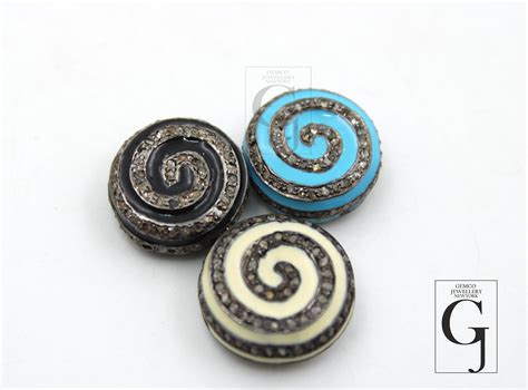 Enamel Pave Diamond Beads Spacers Pave Diamond Sterling Silver Handmad ...