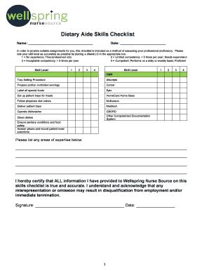 CT Wellspring Nurse Source Dietary Aide Skills Checklist 2016-2025 ...