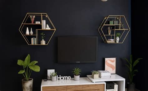 RAZISH Gold Hexagonal Wall Mounted Shelf | Wall Mounted Shelf for ...