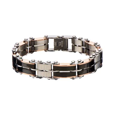 DANTE Men's Black & Rose Gold Tone Stainless Steel Reversible Link Bracelet