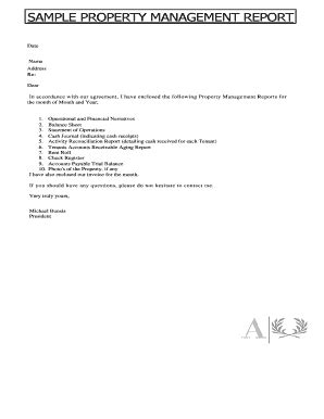 Fillable Online SAMPLE PROPERTY MANAGEMENT REPORT - andanmgtcom Fax ...